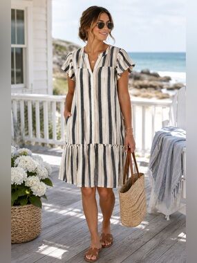 cynthia rowley linen dress t.j. maxx Linen Colorblock Dress for Florida Summers